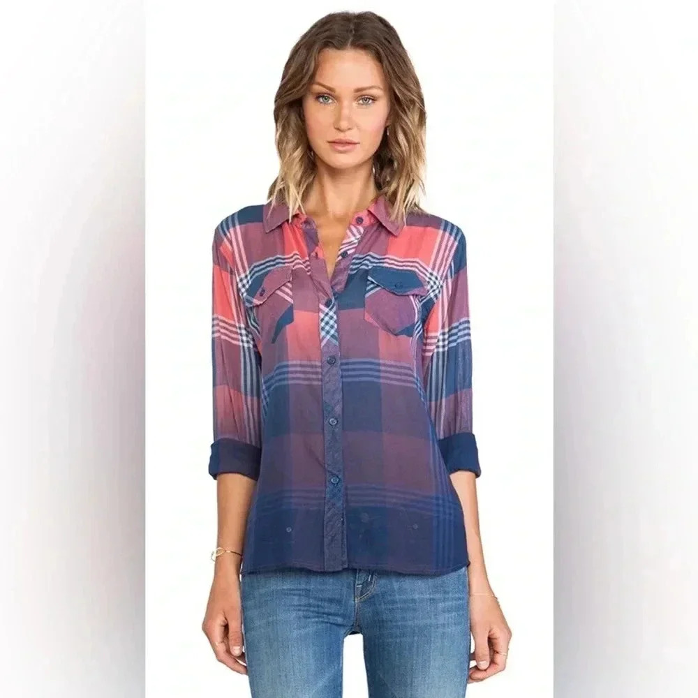 Rails Ashton Red & Blue Ombre Dye Button Down Cot… - image 6